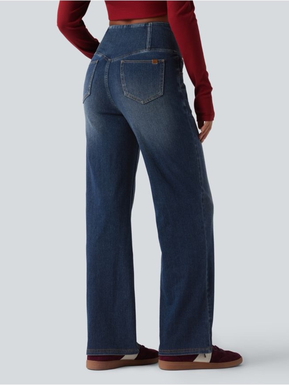 High-Waist V-Crossover Wide Leg Jeans - Dark Blue - Picture 5 of 16